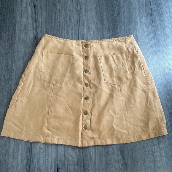 Wild Blue Sadie Robertson Collection Faux Suede Tan Mini Skirt Large Boho Y2K - Picture 1 of 7